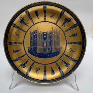 GIO' PONTI, RICHARD GINORI, PITTORIA DI DOCCIA, "Domus Amoris" piatto porcellana oro cobalto