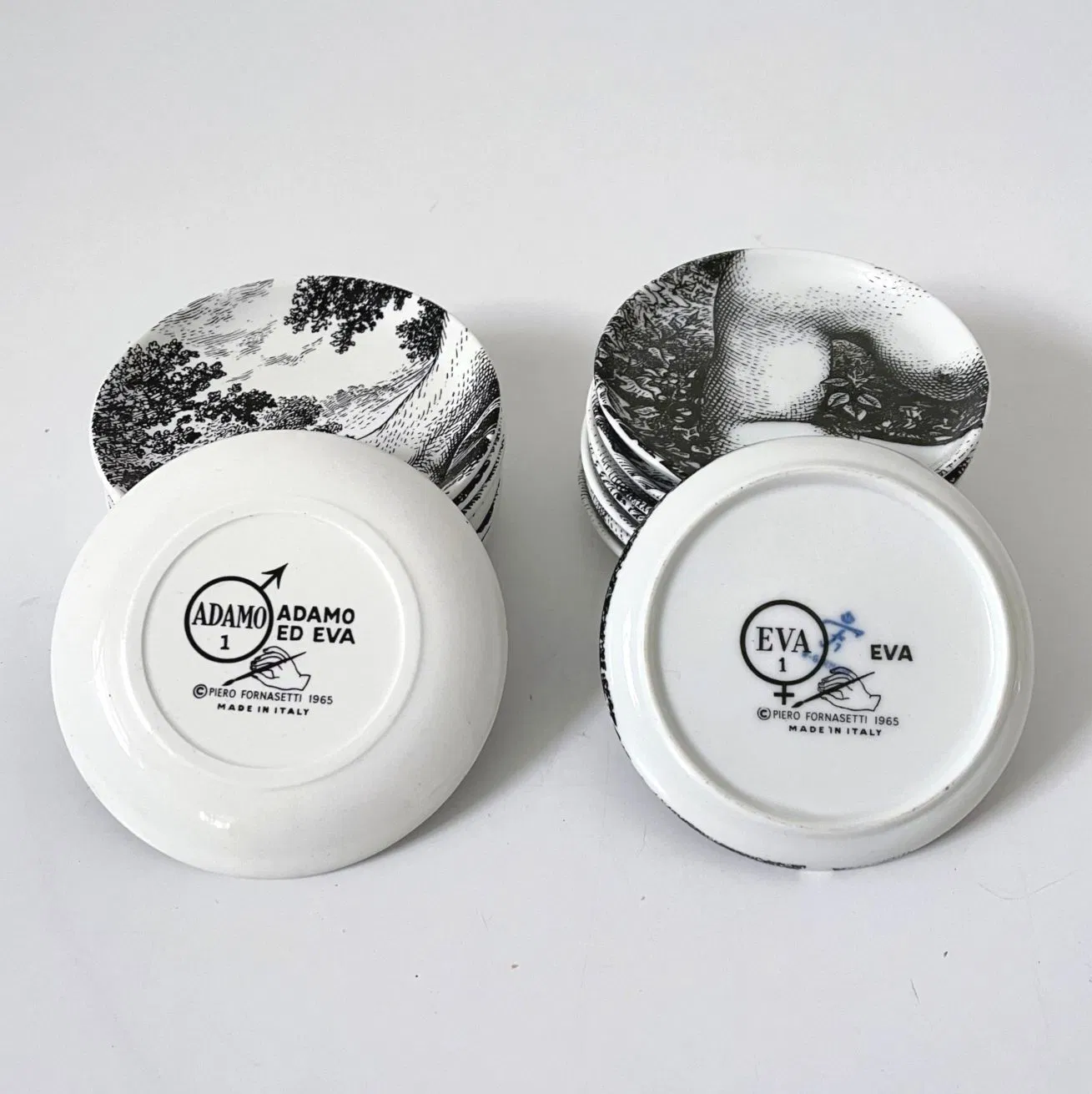 FORNASETTI, Set 16 Piattini Adamo ed Eva in porcellana - immagine 10