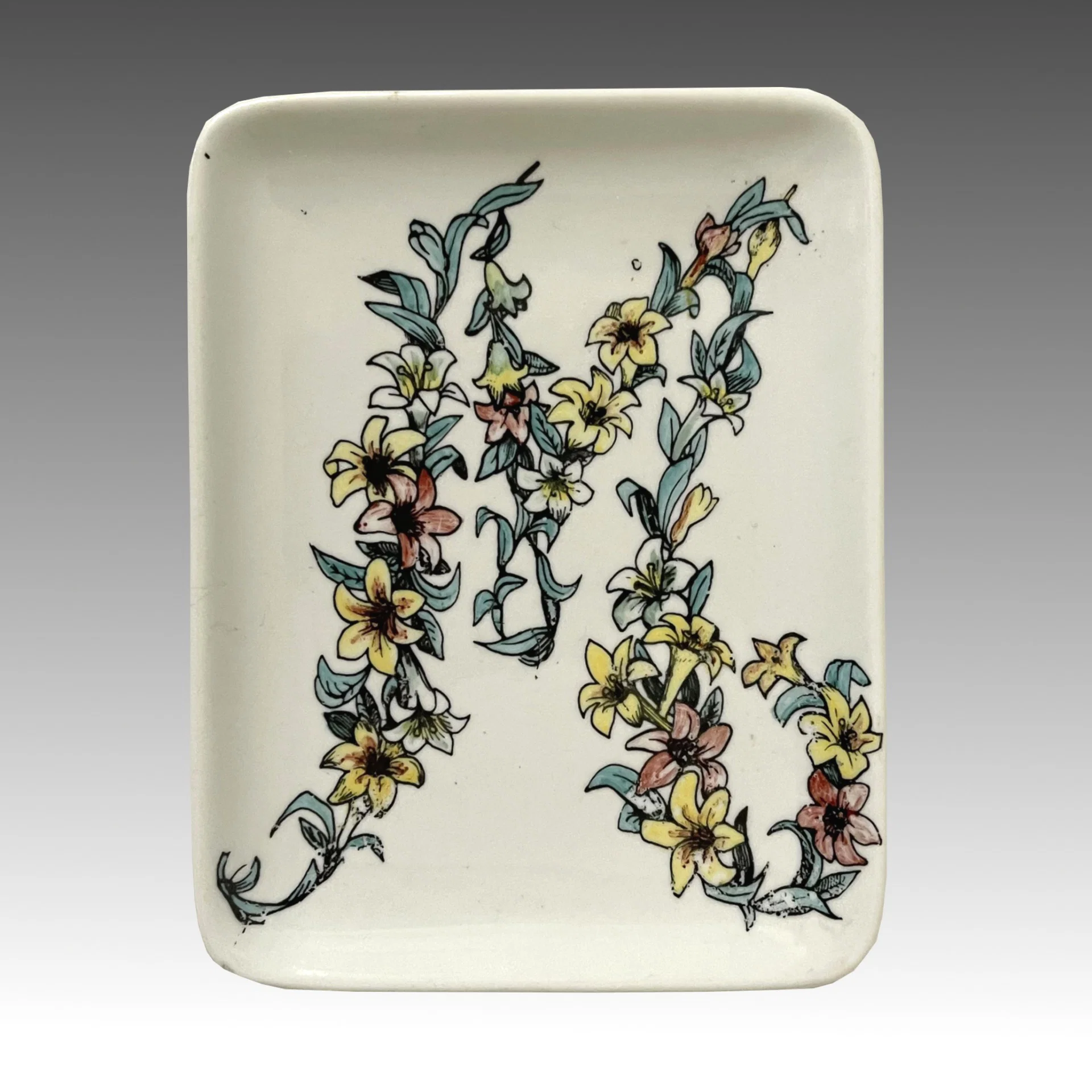 Posacenere a vaschetta decoro floreale ceramica - Piero Fornasetti