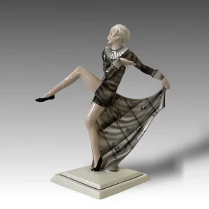 Statuina in ceramica dipinta a mano - Josef Lorenzl per Goldscheider