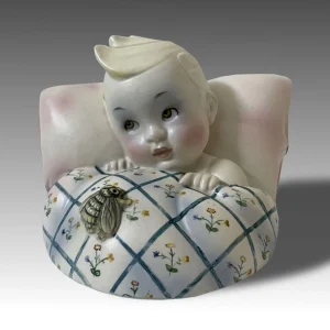 Statuina testa di bambino ceramica dipinta a mano - Lenci